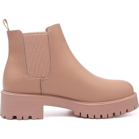 Girls Pink Pull-On Fall Chelsea Boots Water-Resistant PU Ankle Heel Boots - Picture 2 of 7